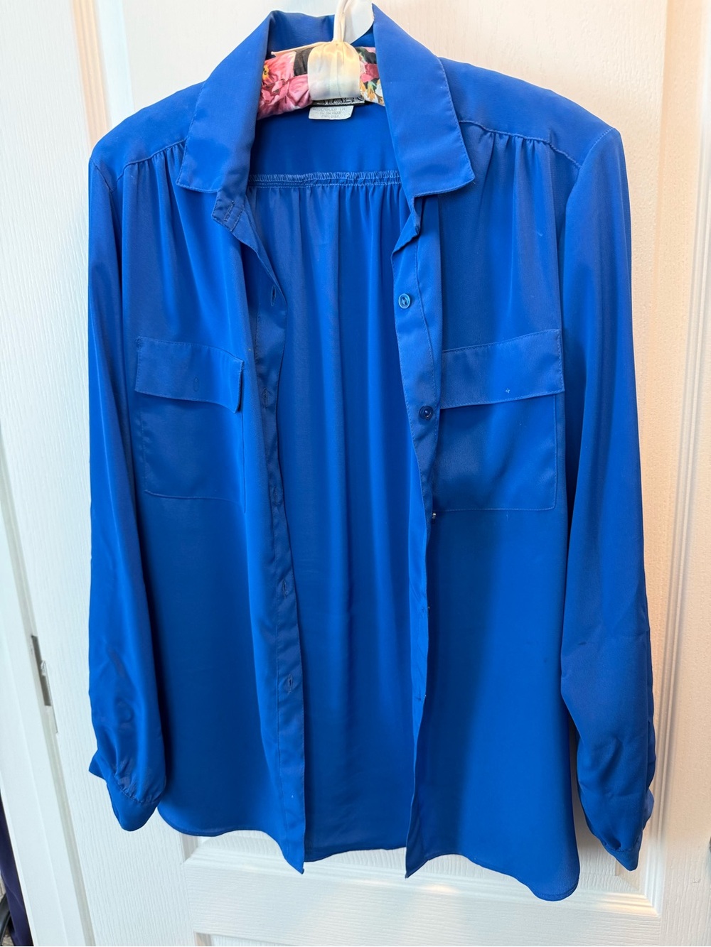 Classic Royal Blue Button-Down Shirt - Women's Long Sleeve Size Medium